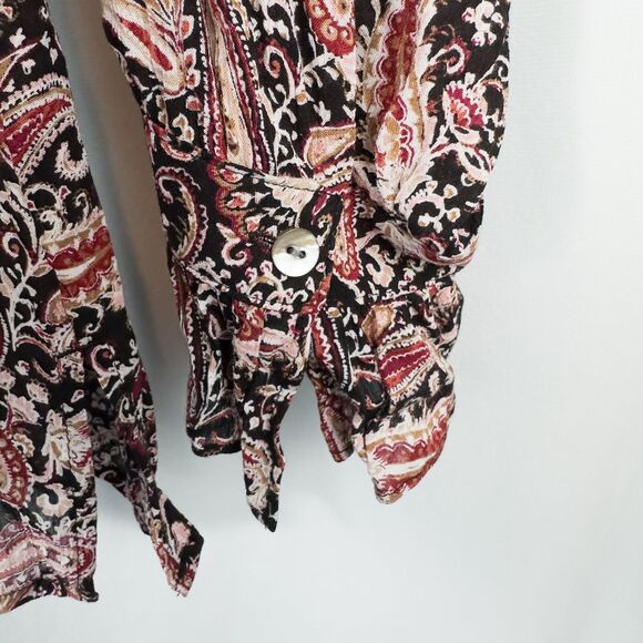 J Jill Ruffled Crepe Rayon Paisley Blouse Womens Large Red Black Boho Artsy - Picture 11 of 14